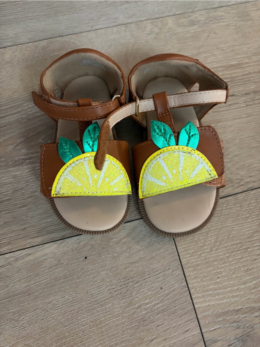 wonder nation Brown Sandals with Yellow Lemon and Green Leaf Accents